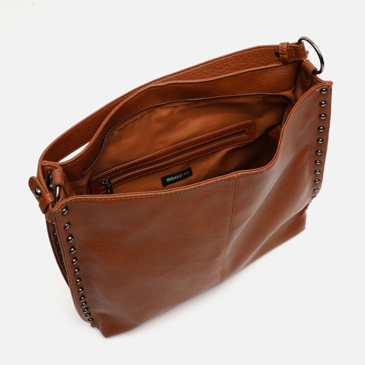 Bolso hobo grande con detalles metálicos