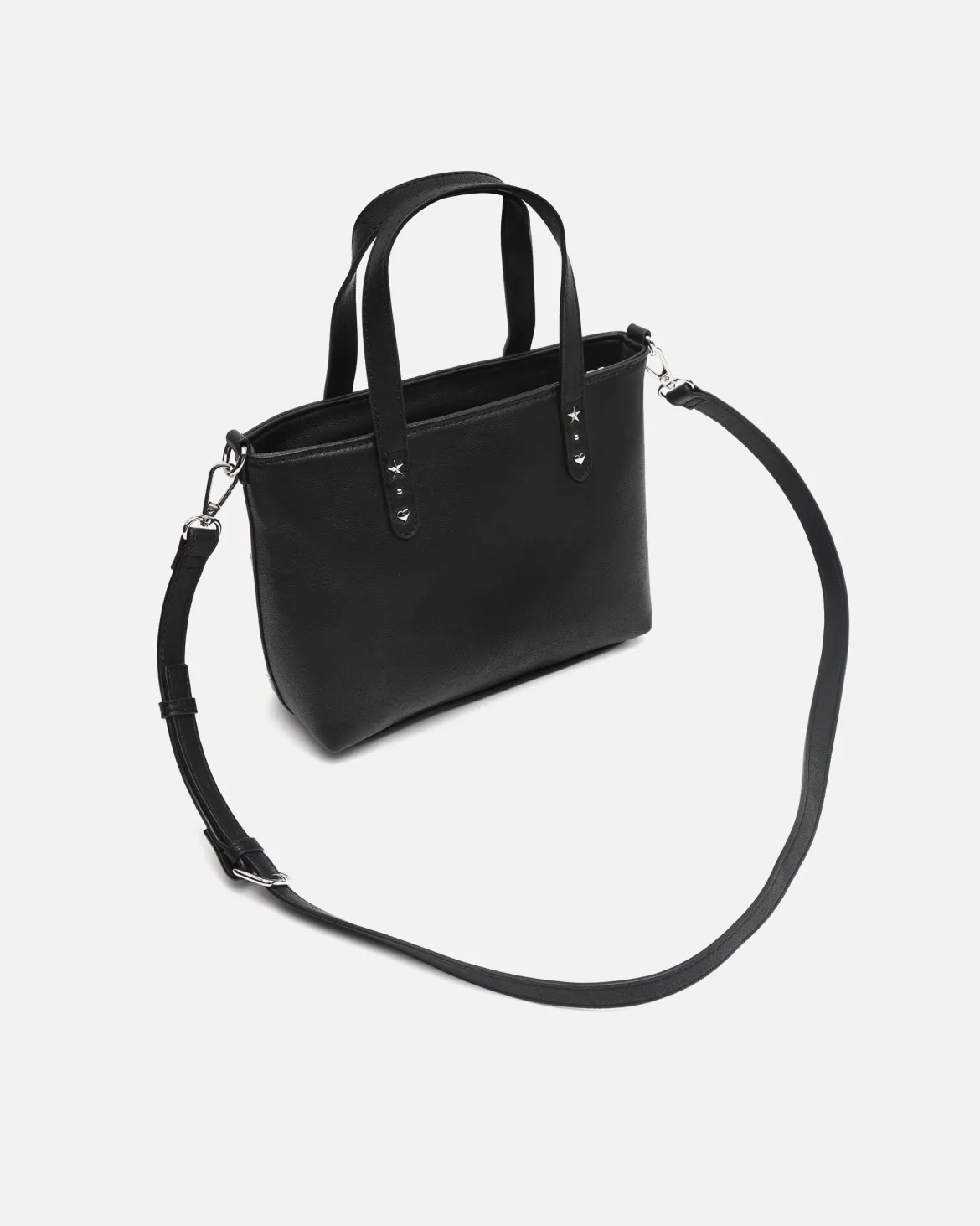 Bolso tote pequeño con asa bandolera y detalles metálicos