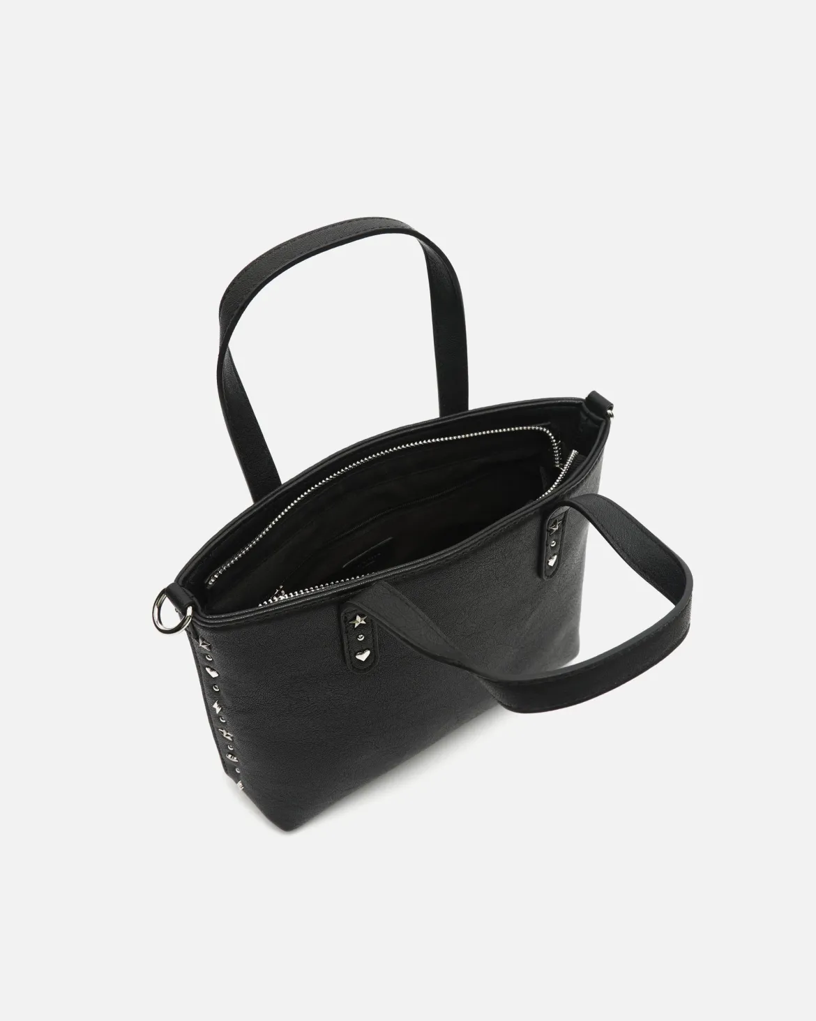Bolso tote pequeño con asa bandolera y detalles metálicos